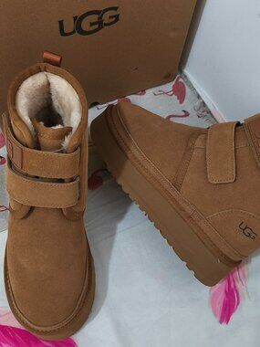 UGG Brown Platform Velcro Ankle Boots